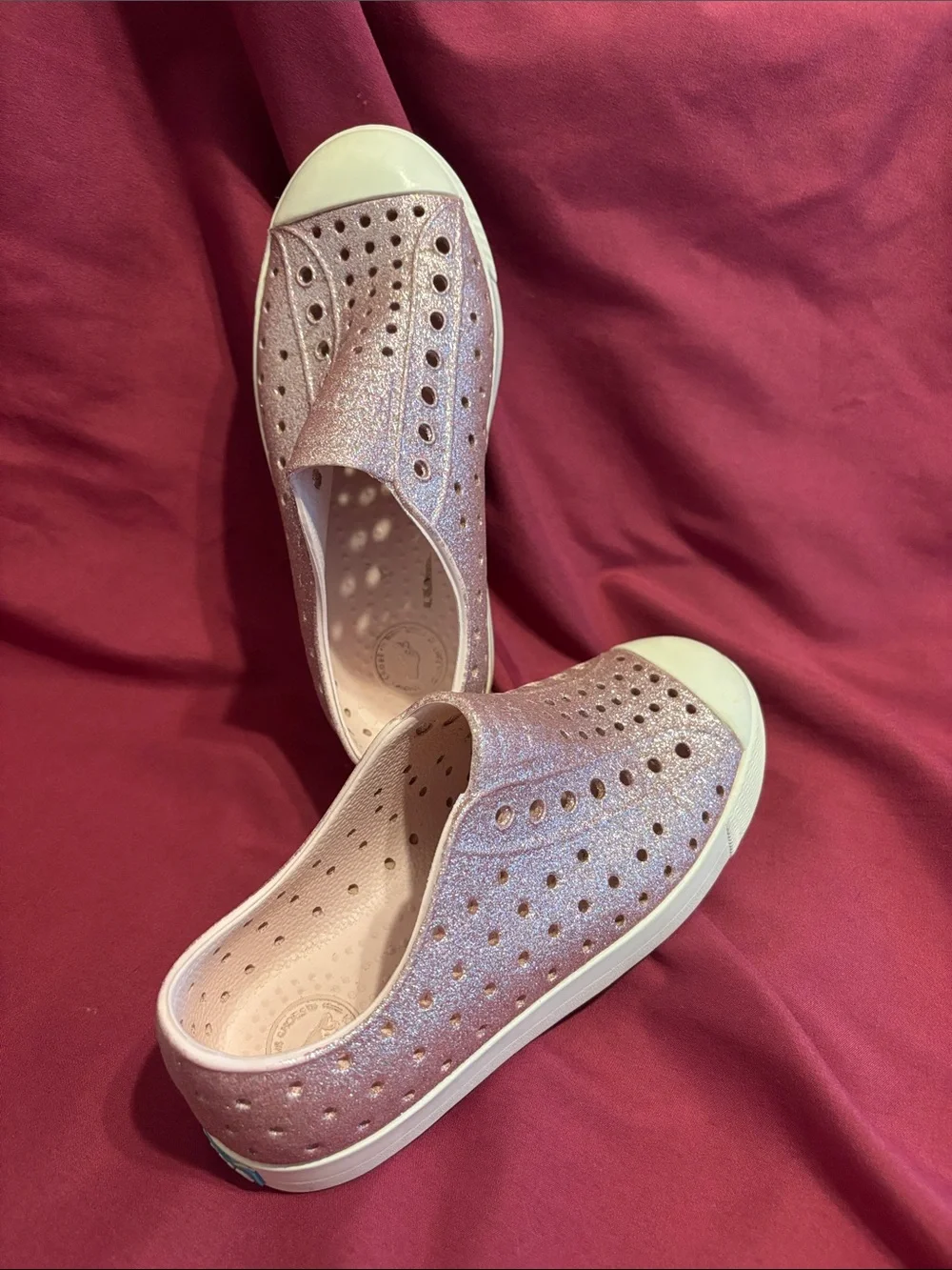 Native Glitter Jefferson Slip-On Sneakers in Light Pink